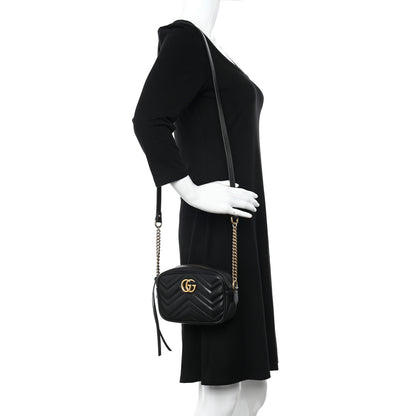 Gucci Calfskin Matelasse Mini GG Marmont Chain Shoulder Bag Black 2 of 11