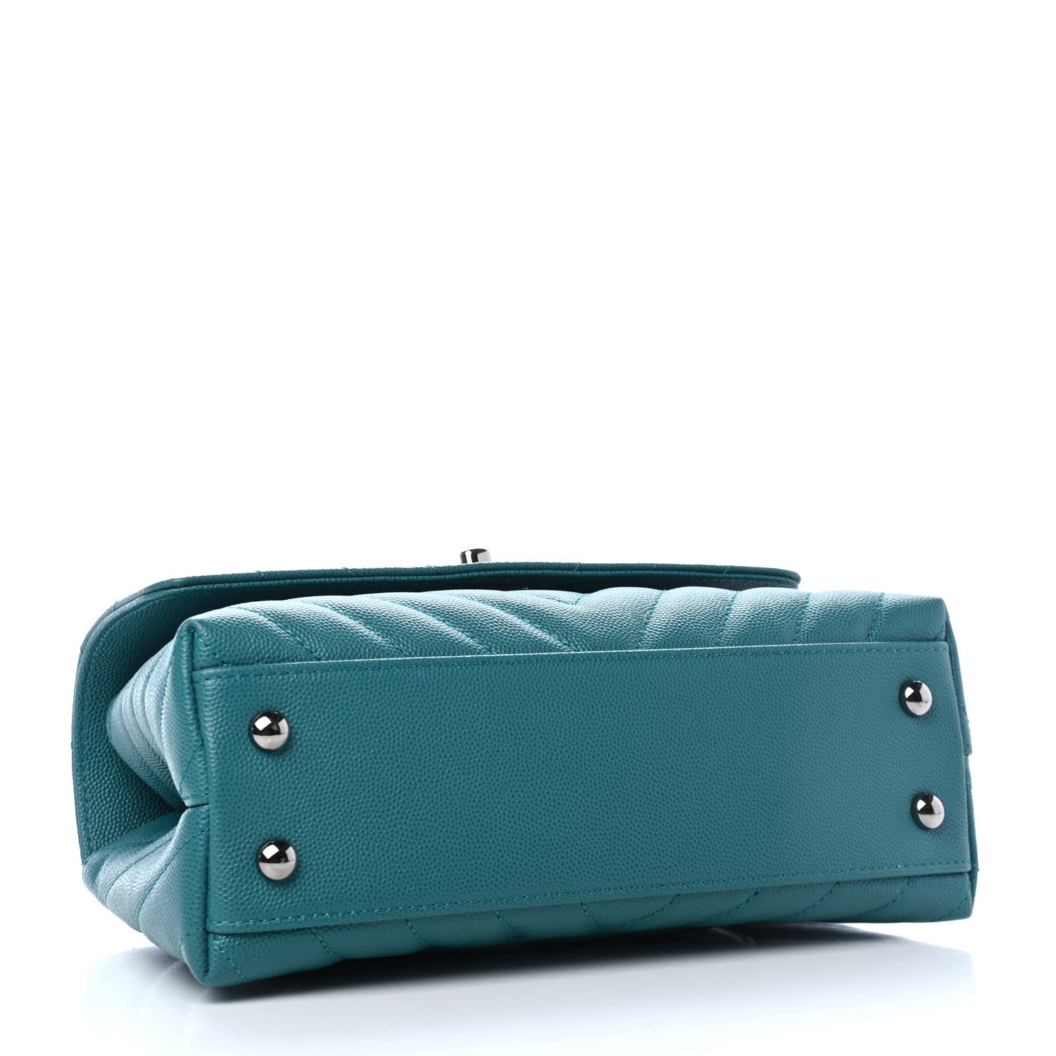 Chanel Caviar Chevron Quilted Mini Coco Handle Flap Green 3 of 4