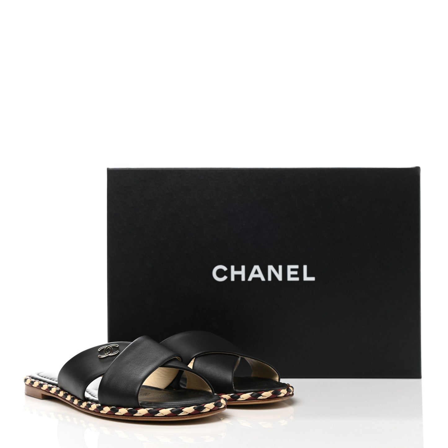 Lambskin Braided Mule Sandals 35 Black