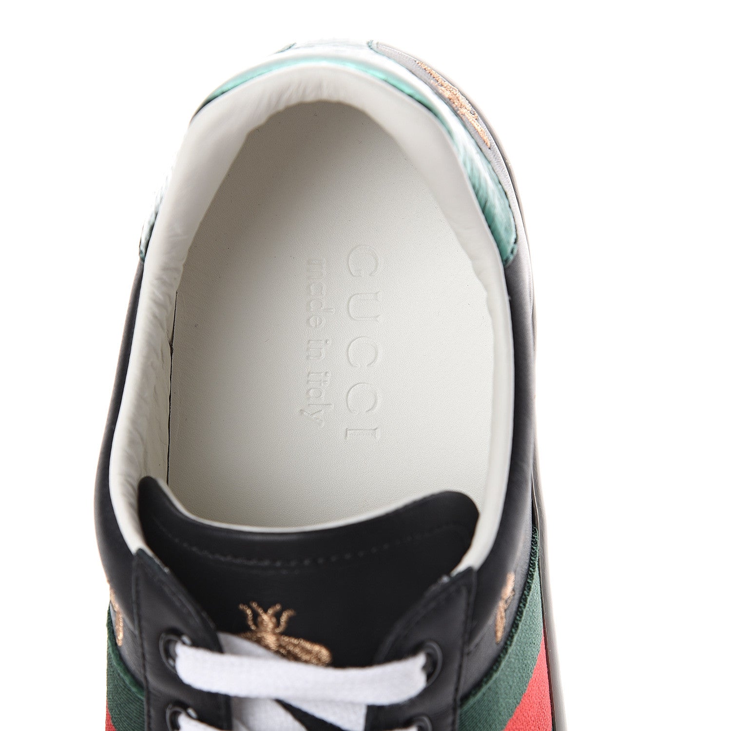 Gucci Calfskin Ayers Mens Web Bee Star Embroidered Ace Sneakers 5.5 Black 6 of 7