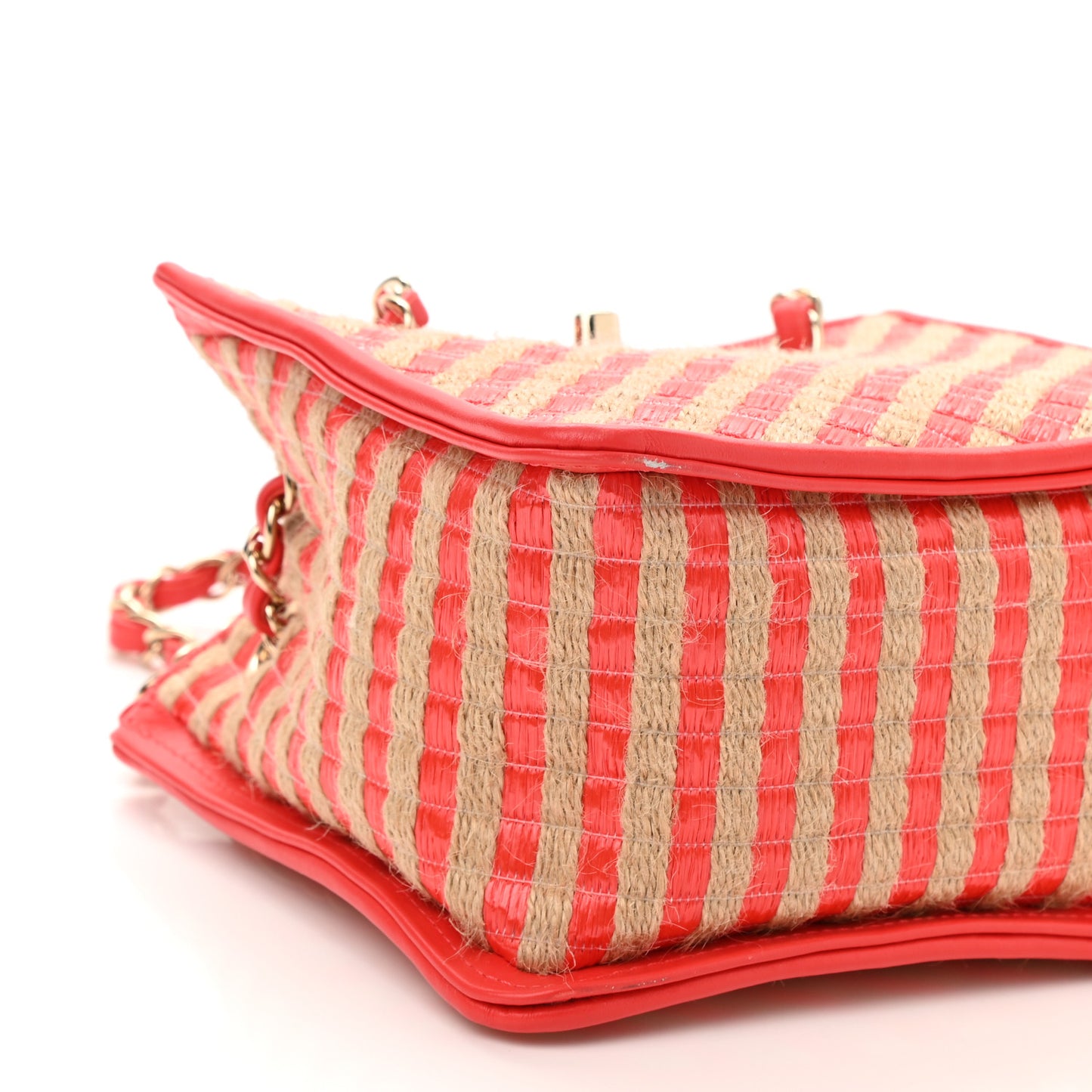 Raffia Jute Striped Urban Jungle Bucket Bag Red Beige