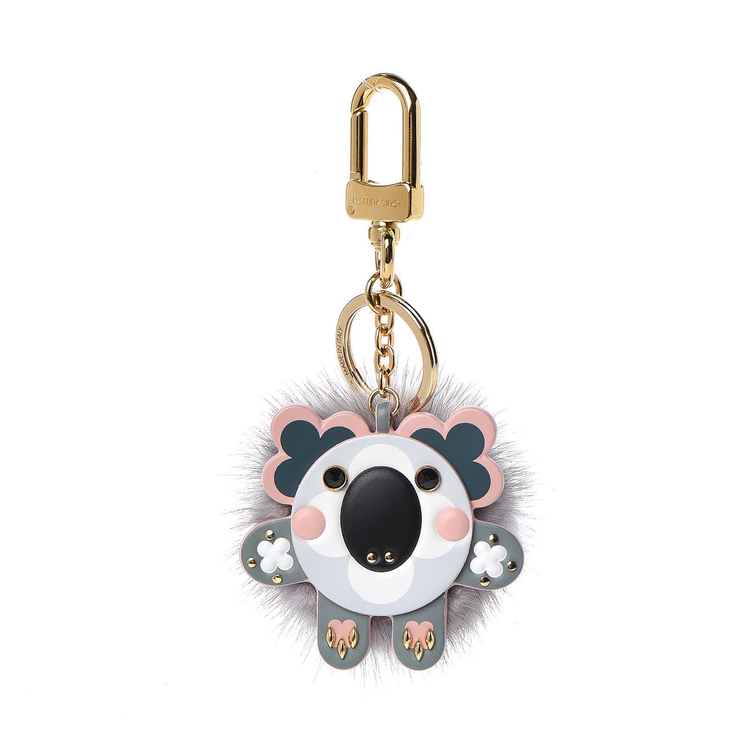 Louis Vuitton Calfskin Mink Fur Wild Koala Bag Charm Key Holder Rose Clair 1 of 3