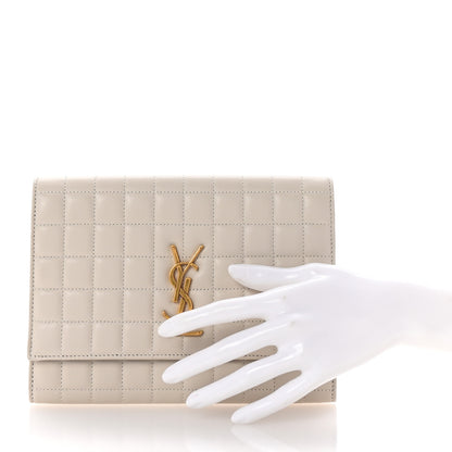 Saint Laurent Lambskin Carre Quilted Cassandre Pouch Clutch Crema Soft 2 of 8
