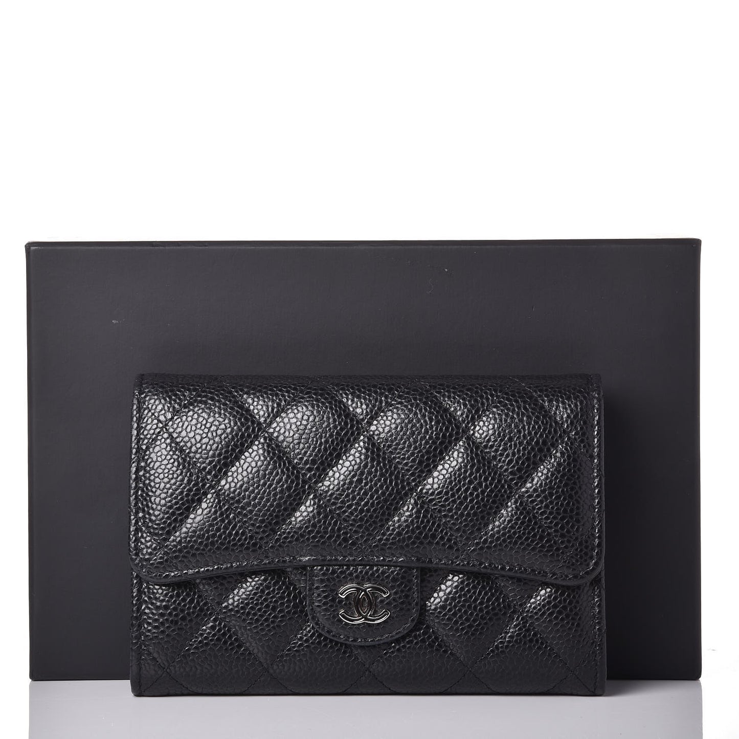 Caviar Quilted Small Flap Wallet Black