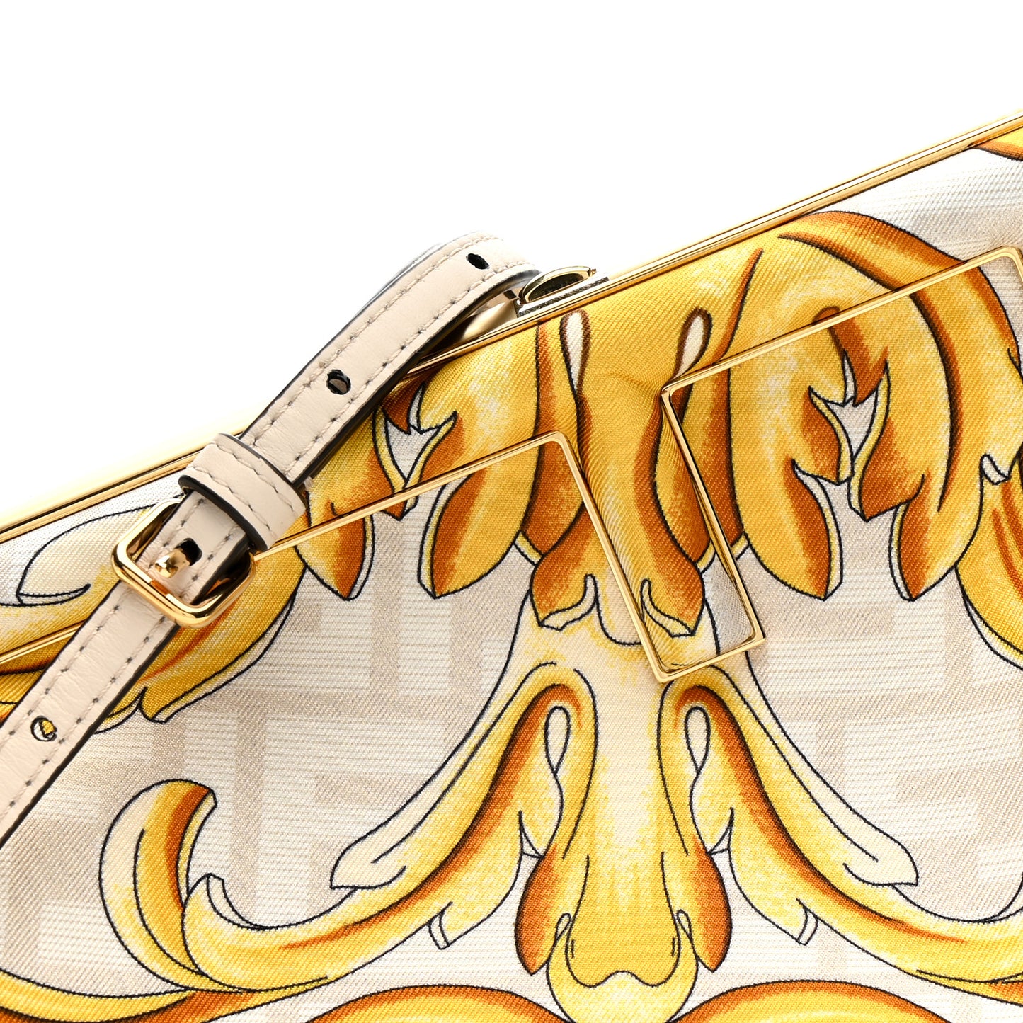 X VERSACE Silk Calfskin Fendace FF Baroque Print Medium Fendi First White Gold