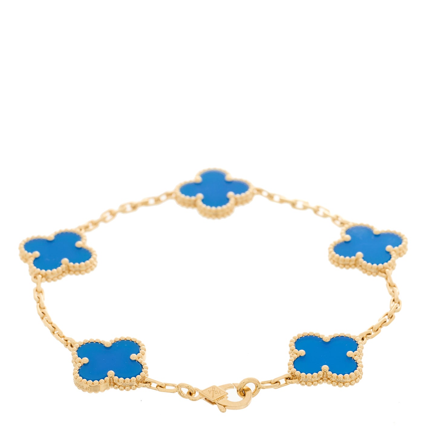 18K Yellow Gold Blue Agate 5 Motifs Vintage Alhambra Bracelet