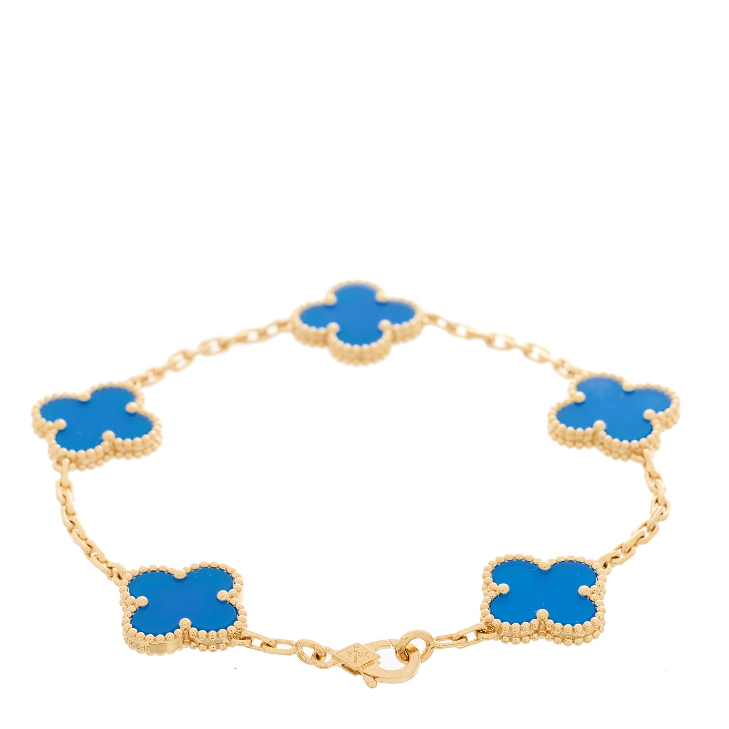 Van Cleef & Arpels 18K Yellow Gold Blue Agate 5 Motifs Vintage Alhambra Bracelet 2 of 4