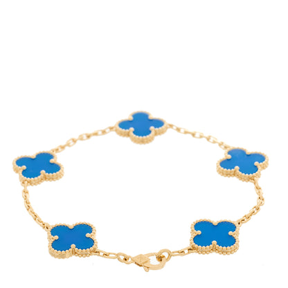 Van Cleef & Arpels 18K Yellow Gold Blue Agate 5 Motifs Vintage Alhambra Bracelet 2 of 4