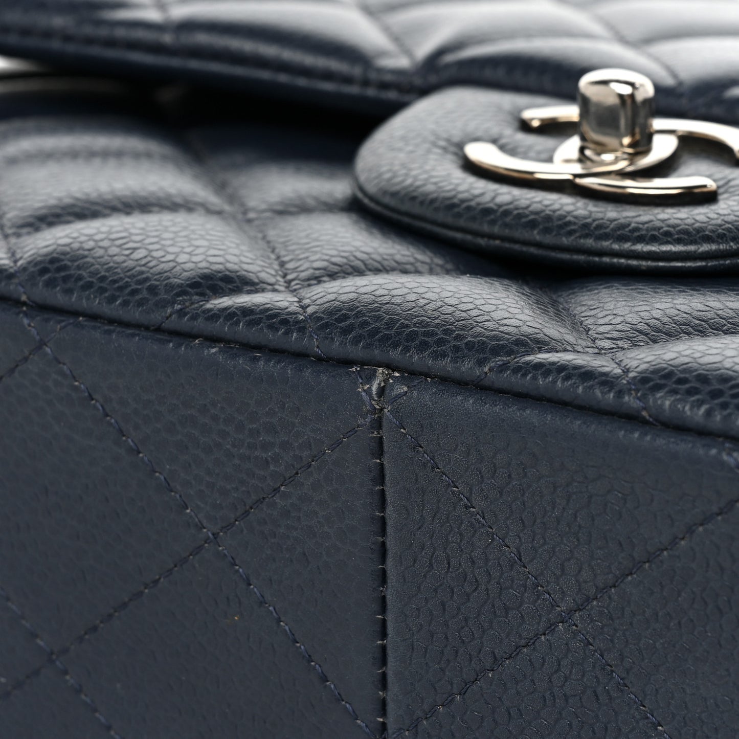 Caviar Quilted Jumbo Double Flap Navy Blue