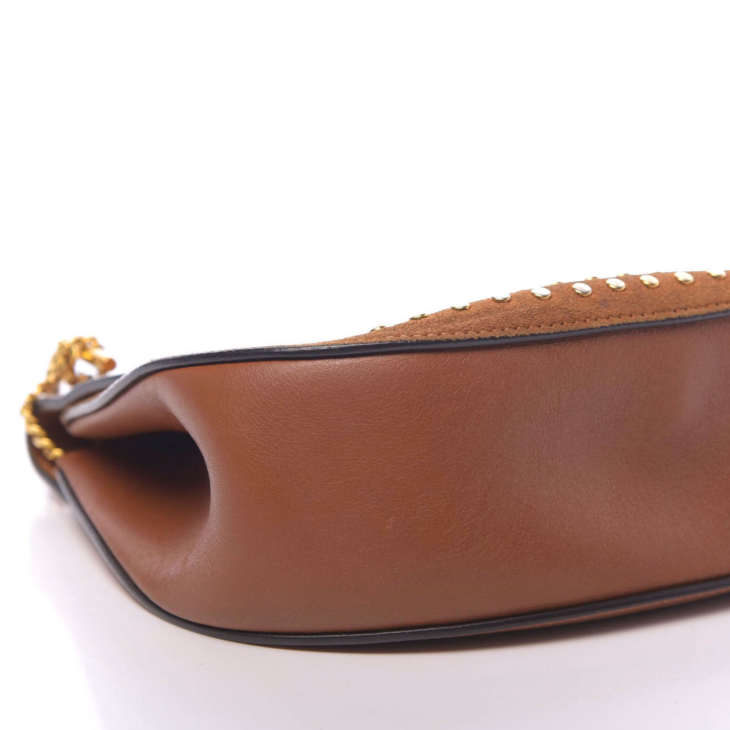 Suede Smooth Calfskin Studded Drew Shoulder Bag Caramel