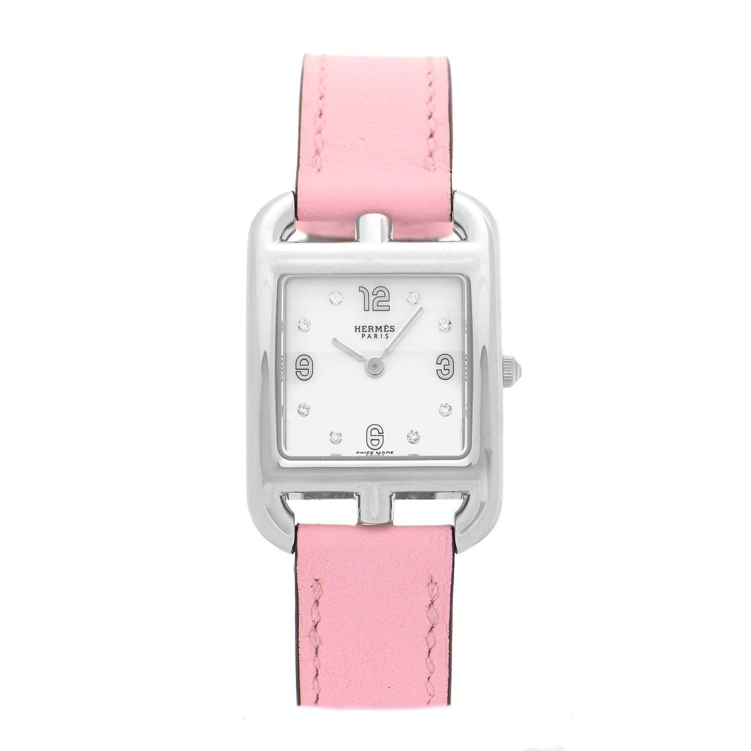 Hermes Stainless Steel Swift Diamond Mother of Pearl 23mm Cape Cod Quartz Watch Rose Sakura 1 of 5
