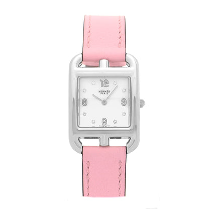 Hermes Stainless Steel Swift Diamond Mother of Pearl 23mm Cape Cod Quartz Watch Rose Sakura 1 of 5