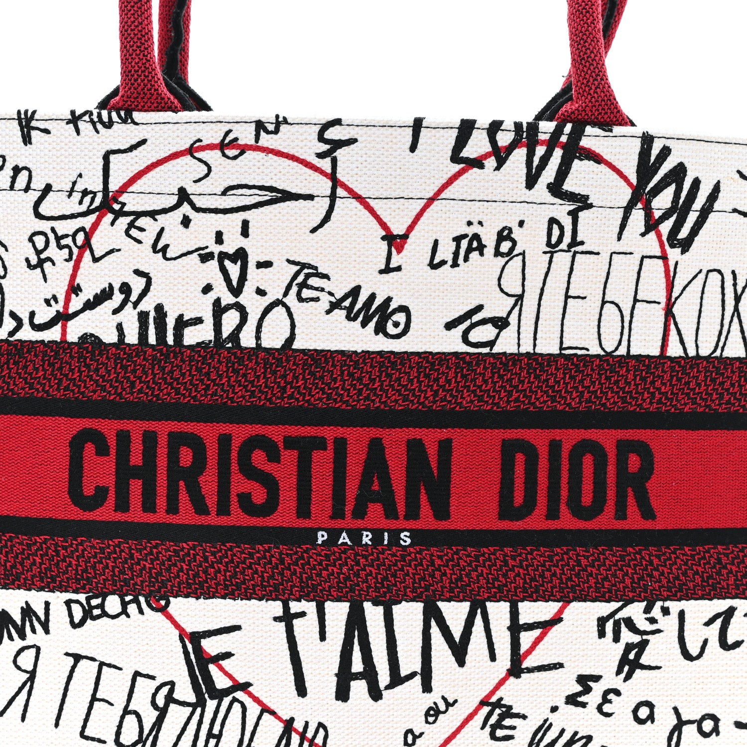 Christian Dior Canvas Embroidered Medium Dioramour Graffiti Book Tote Latte Multicolor 8 of 11