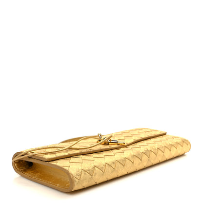 Bottega Veneta Metallic Satin Lambskin Intrecciato Long Andiamo Top Handle Clutch Gold 4 of 8