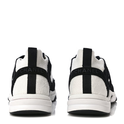 Chanel Fabric Suede Calfskin CC Sneakers 39.5 White Black 6 of 10
