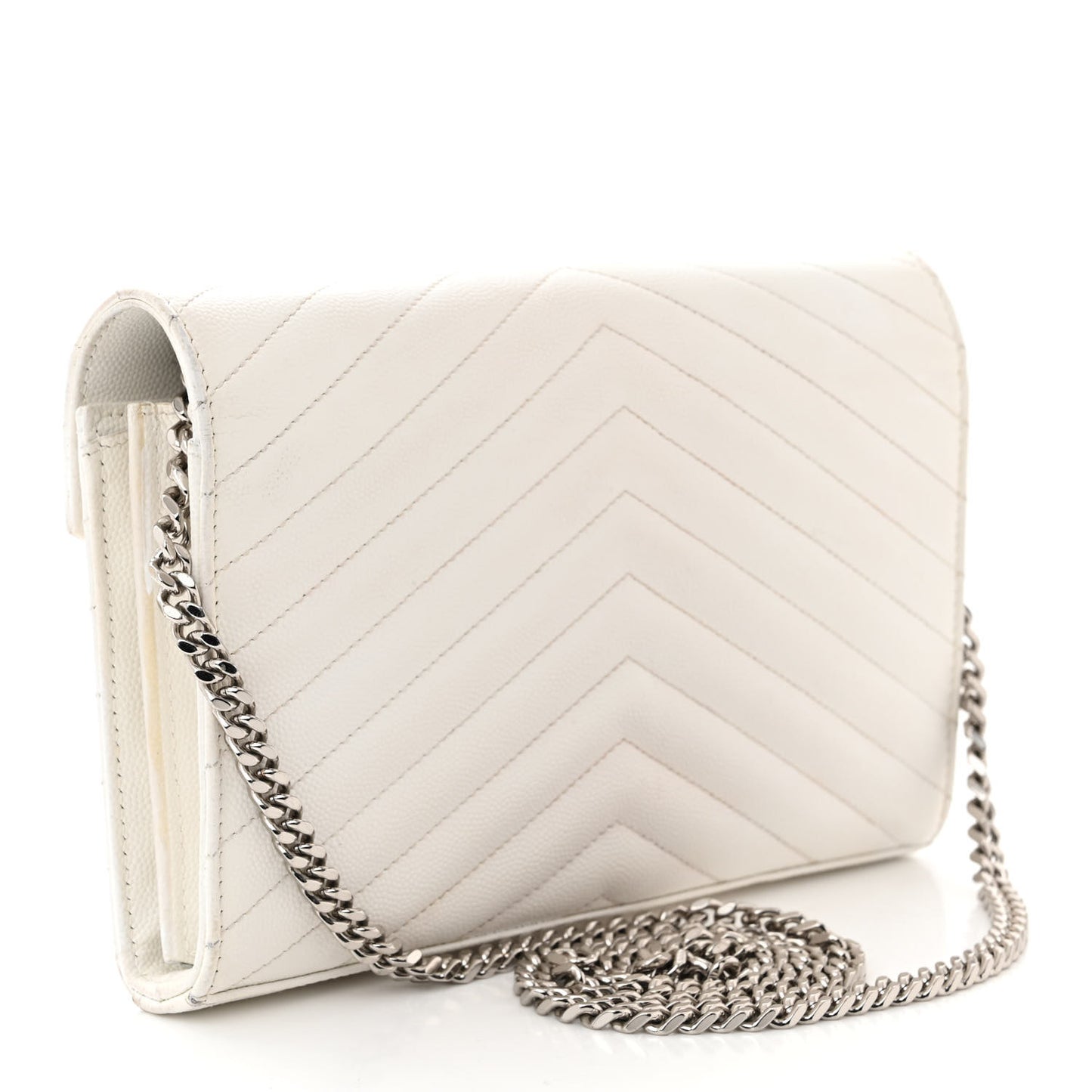 Grain De Poudre Matelasse Chevron Monogram Chain Wallet White