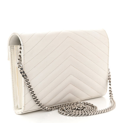 Saint Laurent Grain De Poudre Matelasse Chevron Monogram Chain Wallet White 3 of 12