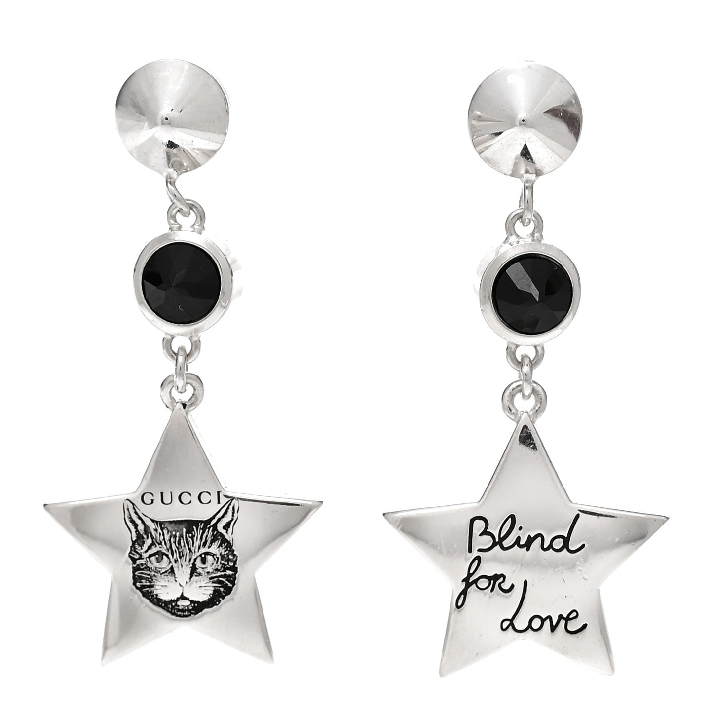 Sterling Silver Black Spinel Blind for Love Star Drop Earrings