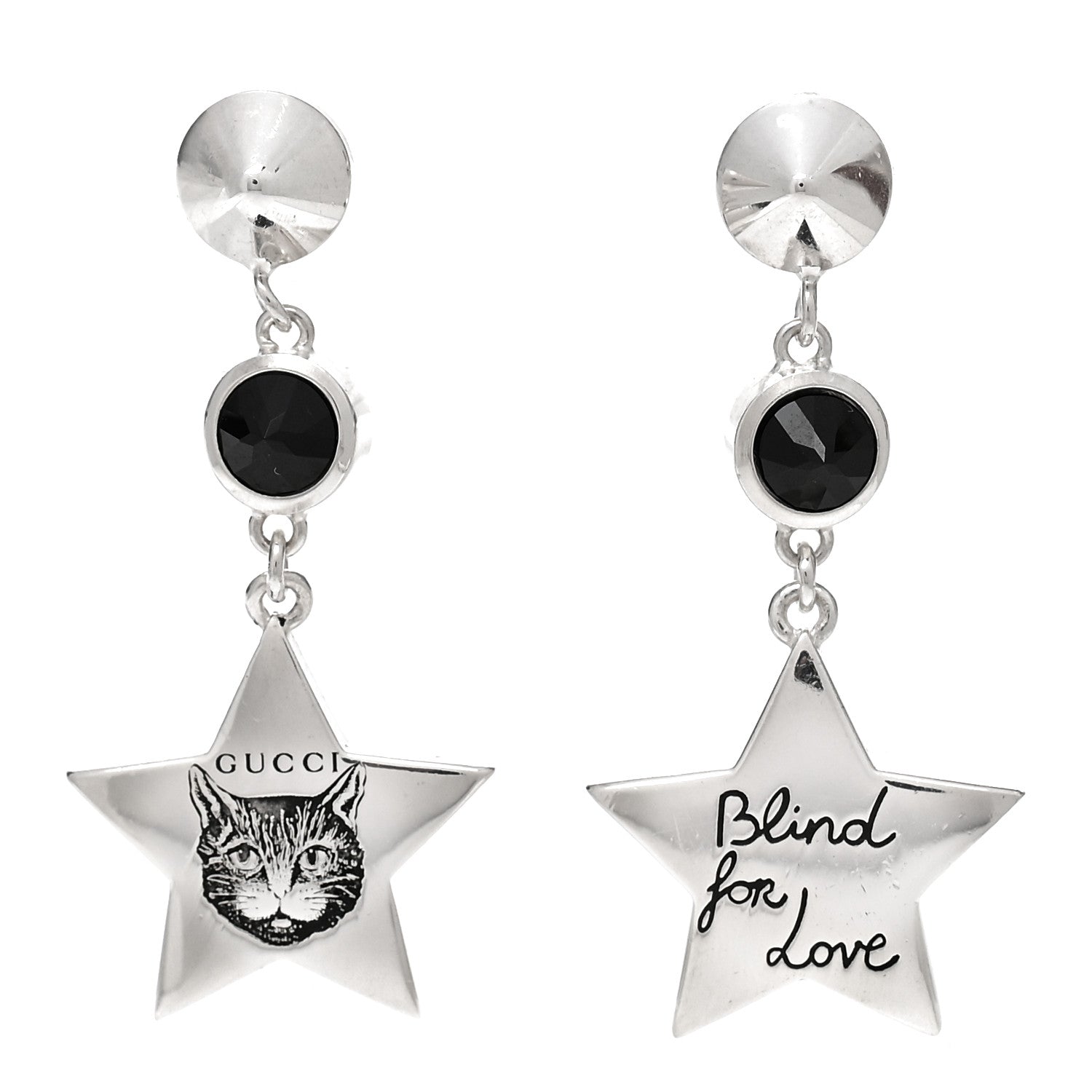 Gucci Sterling Silver Black Spinel Blind for Love Star Drop Earrings 1 of 5
