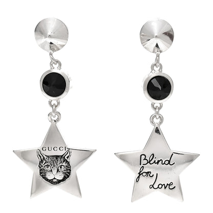 Gucci Sterling Silver Black Spinel Blind for Love Star Drop Earrings 1 of 5