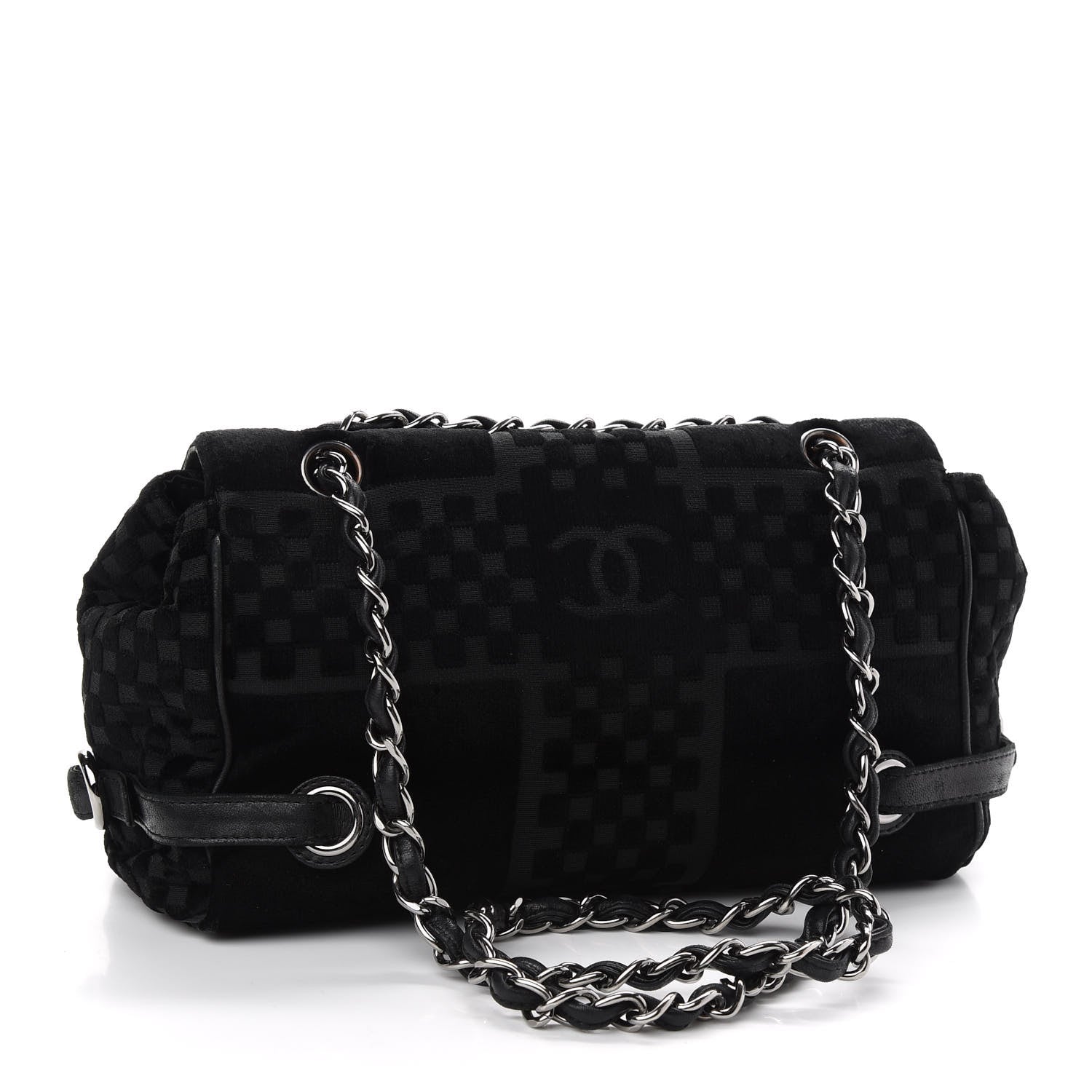 Chanel Velvet Checkered Flap Bag Black 3 of 9