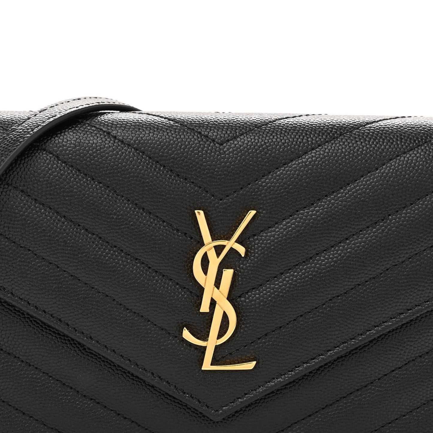 Grain De Poudre Matelasse Chevron Monogram Envelope Chain Wallet Black