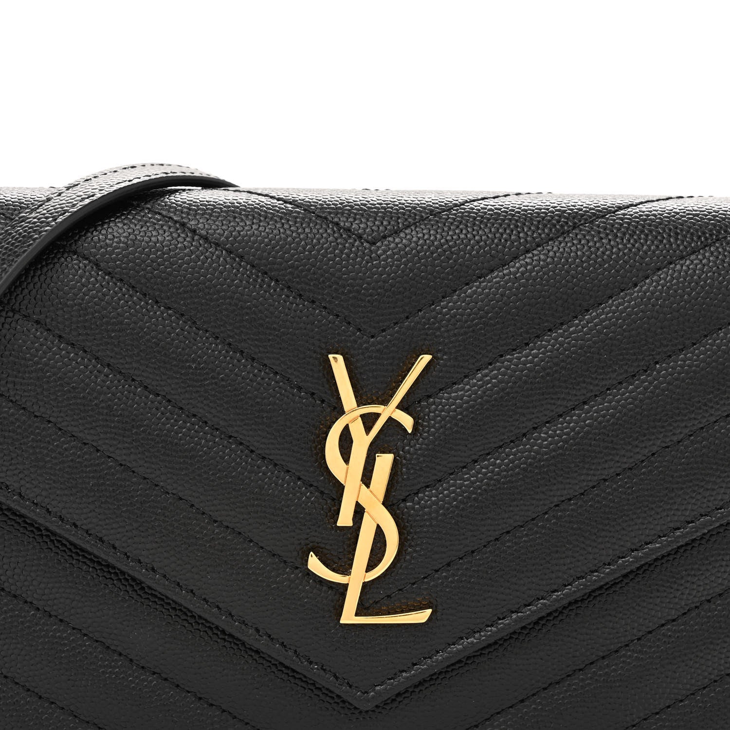 Saint Laurent Grain De Poudre Matelasse Chevron Monogram Envelope Chain Wallet Black 8 of 11