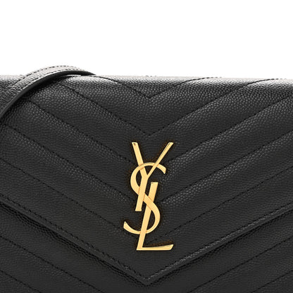 Saint Laurent Grain De Poudre Matelasse Chevron Monogram Envelope Chain Wallet Black 8 of 11