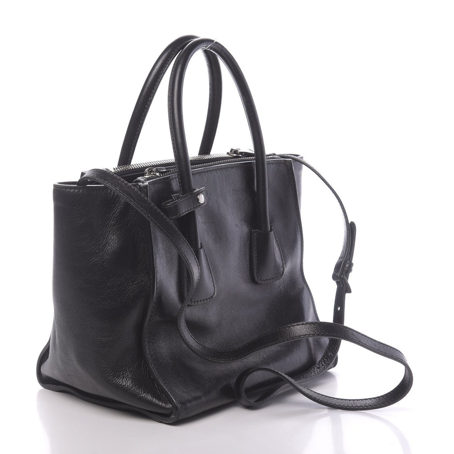 Glace Calf Small Twin Pocket Tote Black