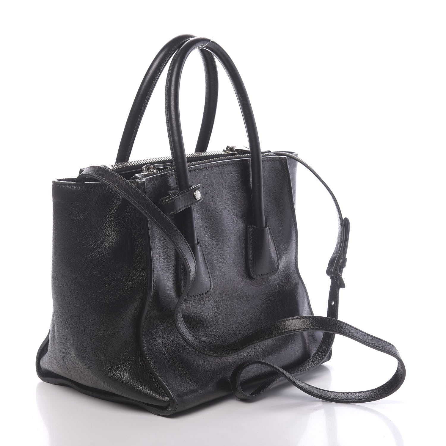 Prada Glace Calf Small Twin Pocket Tote Black 3 of 10