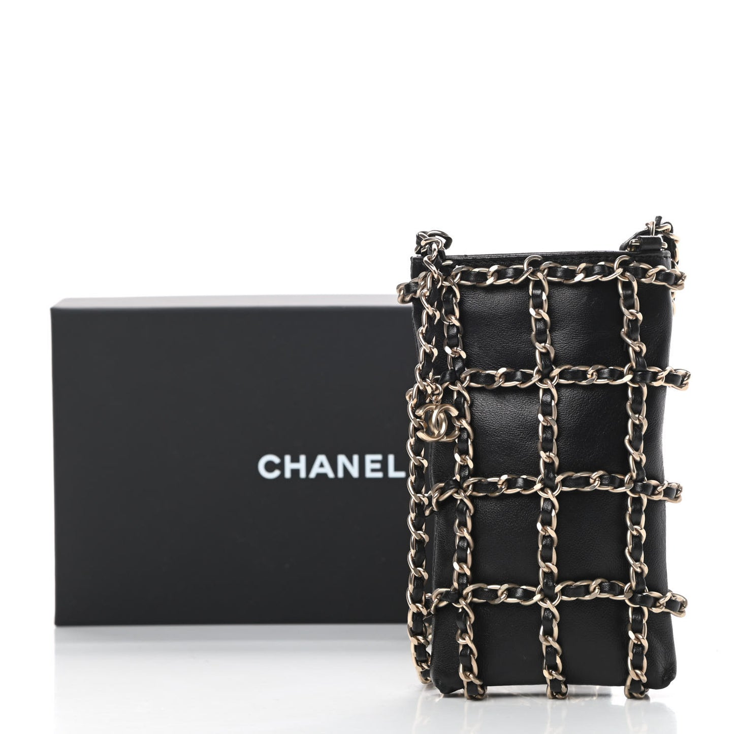 Lambskin Tech Me Out Clutch With Chain Black