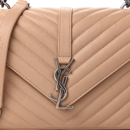 Saint Laurent Sheepskin Matelasse Chevron Monogram Medium College Bag Taupe 10 of 11