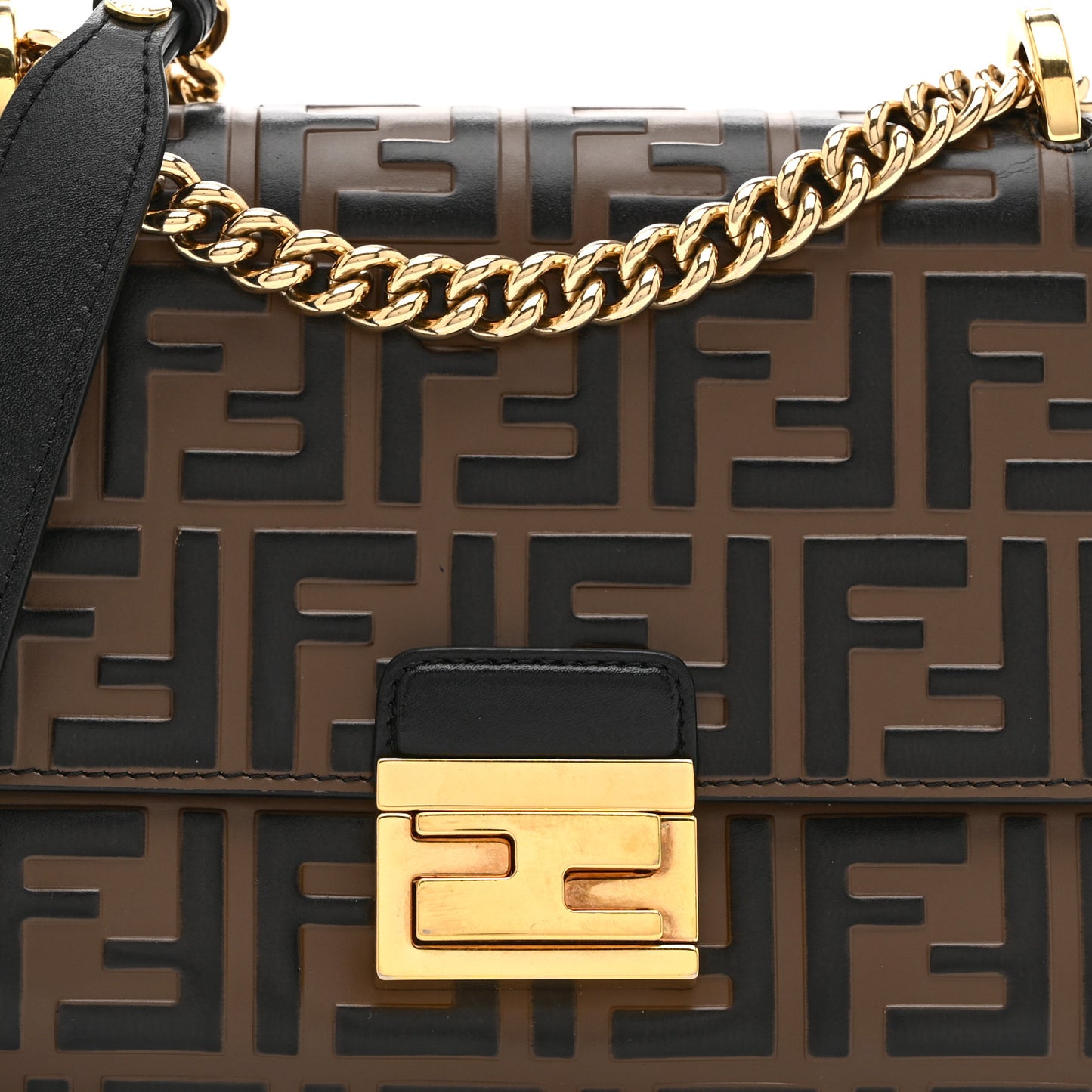 Vitello Liberty Bi-Color FF 1974 Embossed Small Kan U Shoulder Bag Maya Black