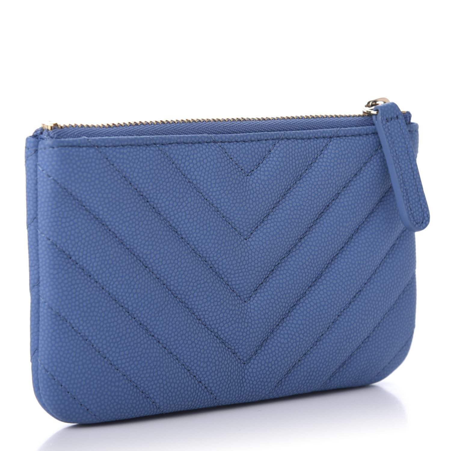 Chanel Caviar Flat Chevron Quilted Small Cosmetic Case Blue 3 of 10