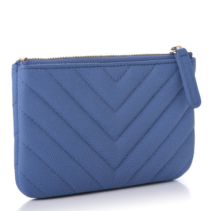 Chanel Caviar Flat Chevron Quilted Small Cosmetic Case Blue 3 of 10