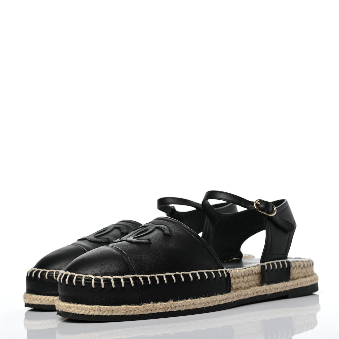 Lambskin Cap Toe CC Espadrille Sandals 38 Black