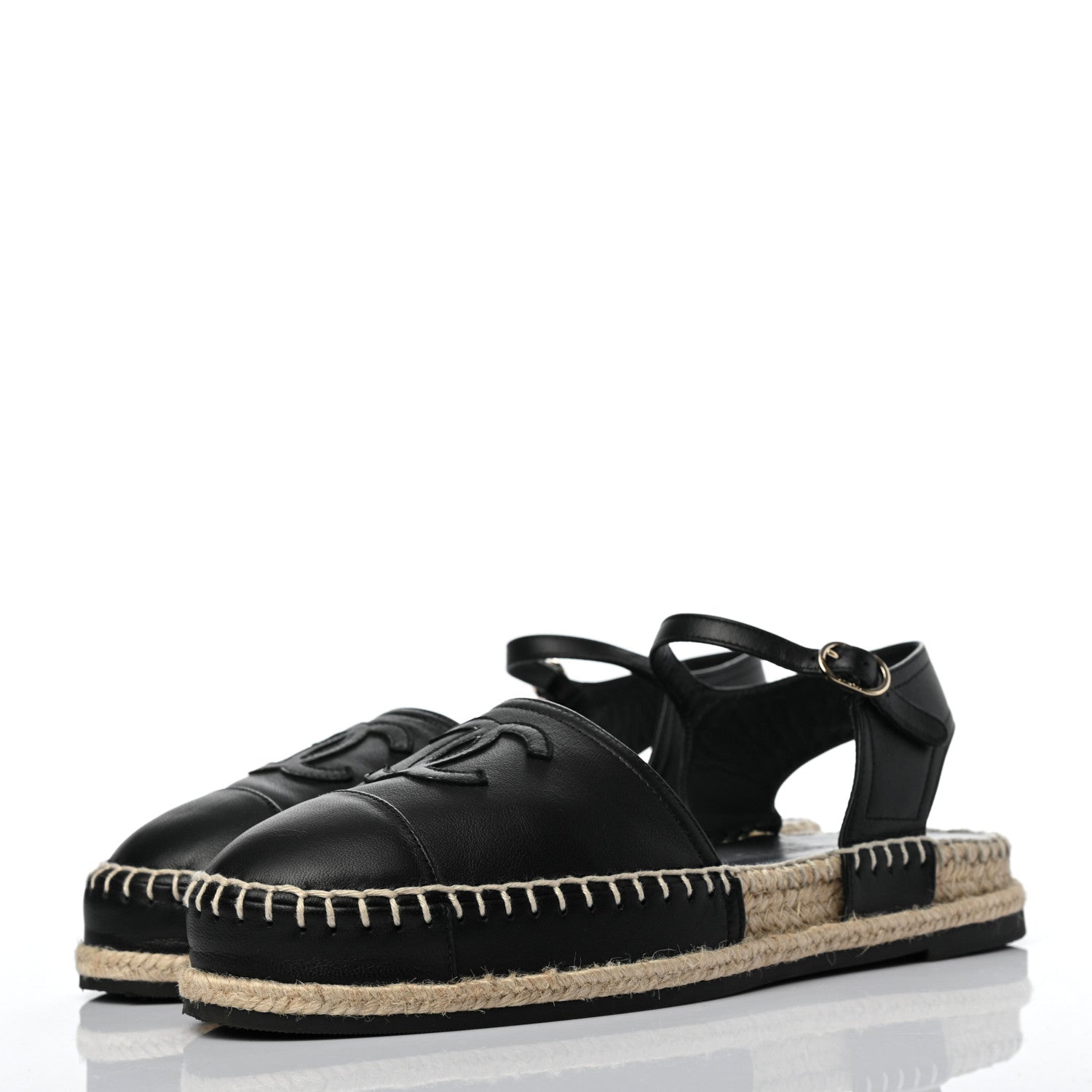 Chanel Lambskin Cap Toe CC Espadrille Sandals 38 Black 3 of 8