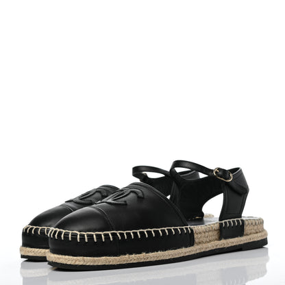 Chanel Lambskin Cap Toe CC Espadrille Sandals 38 Black 3 of 8