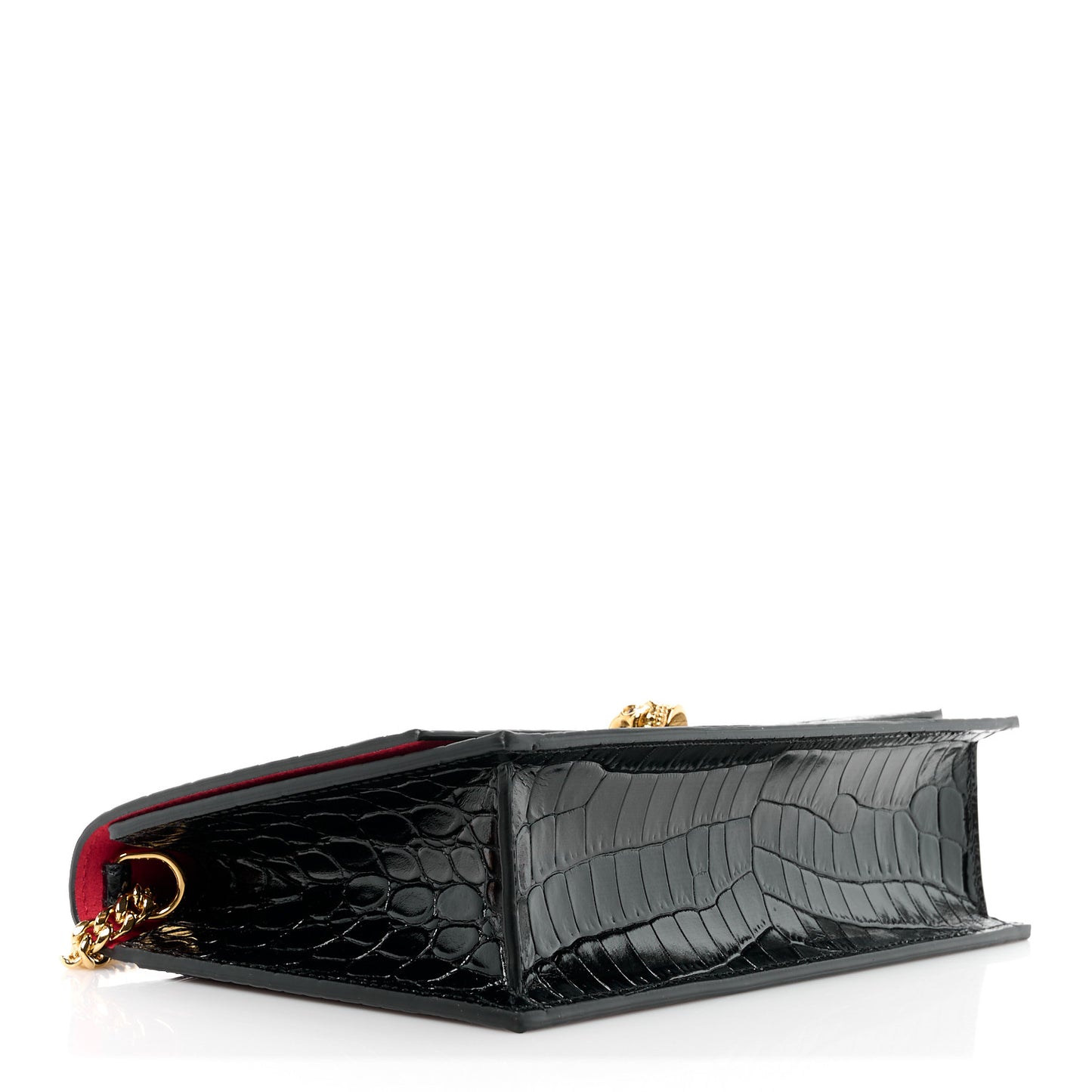 Calfskin Crocodile Embossed Skull Medium Shoulder Bag Black
