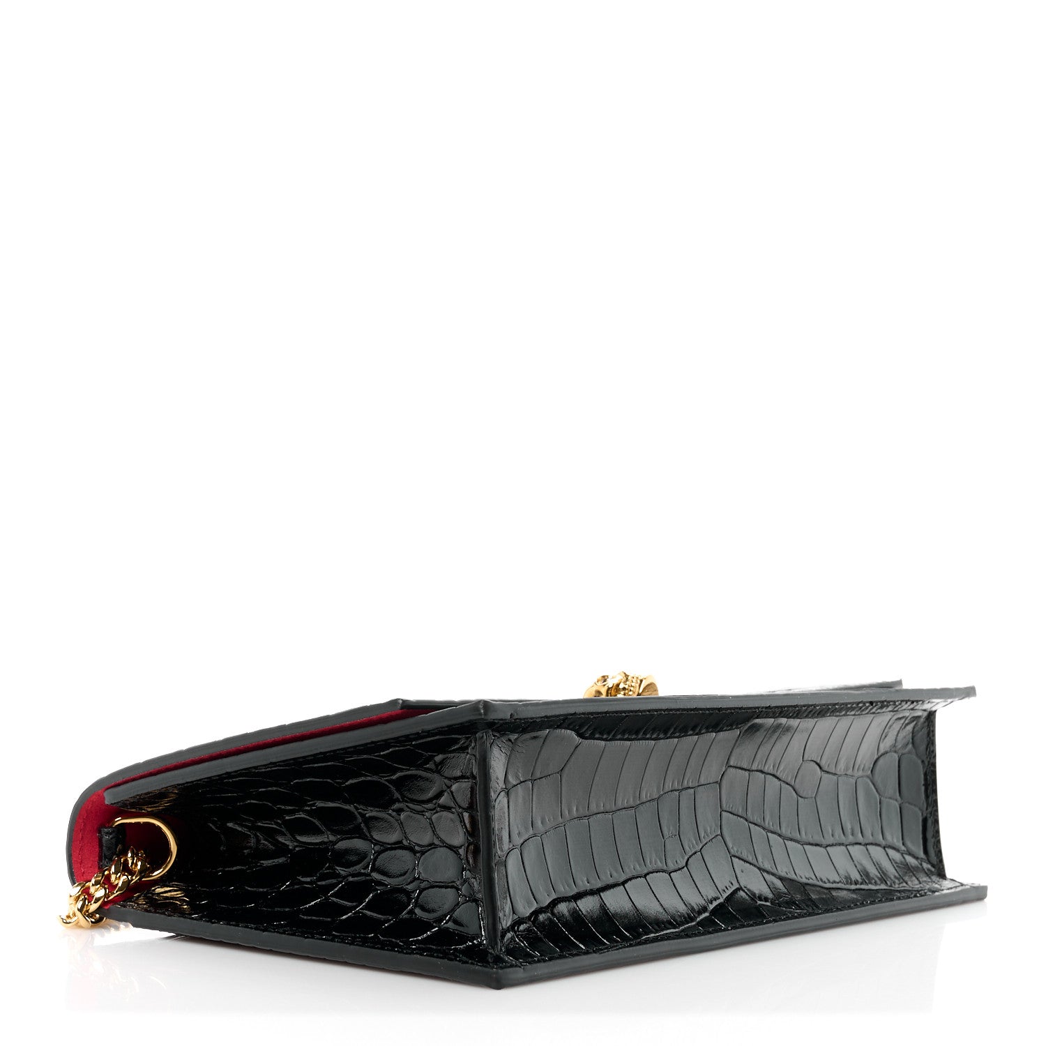 Alexander McQueen Calfskin Crocodile Embossed Skull Medium Shoulder Bag Black 4 of 11