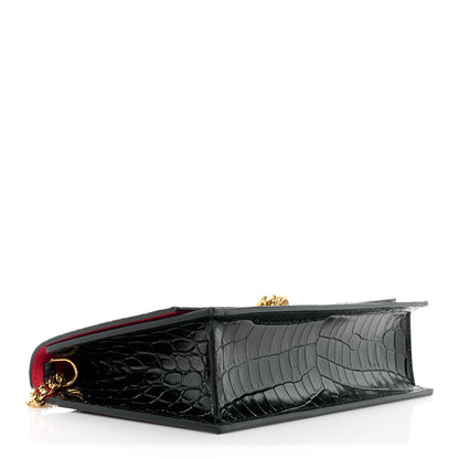 Alexander McQueen Calfskin Crocodile Embossed Skull Medium Shoulder Bag Black 4 of 11
