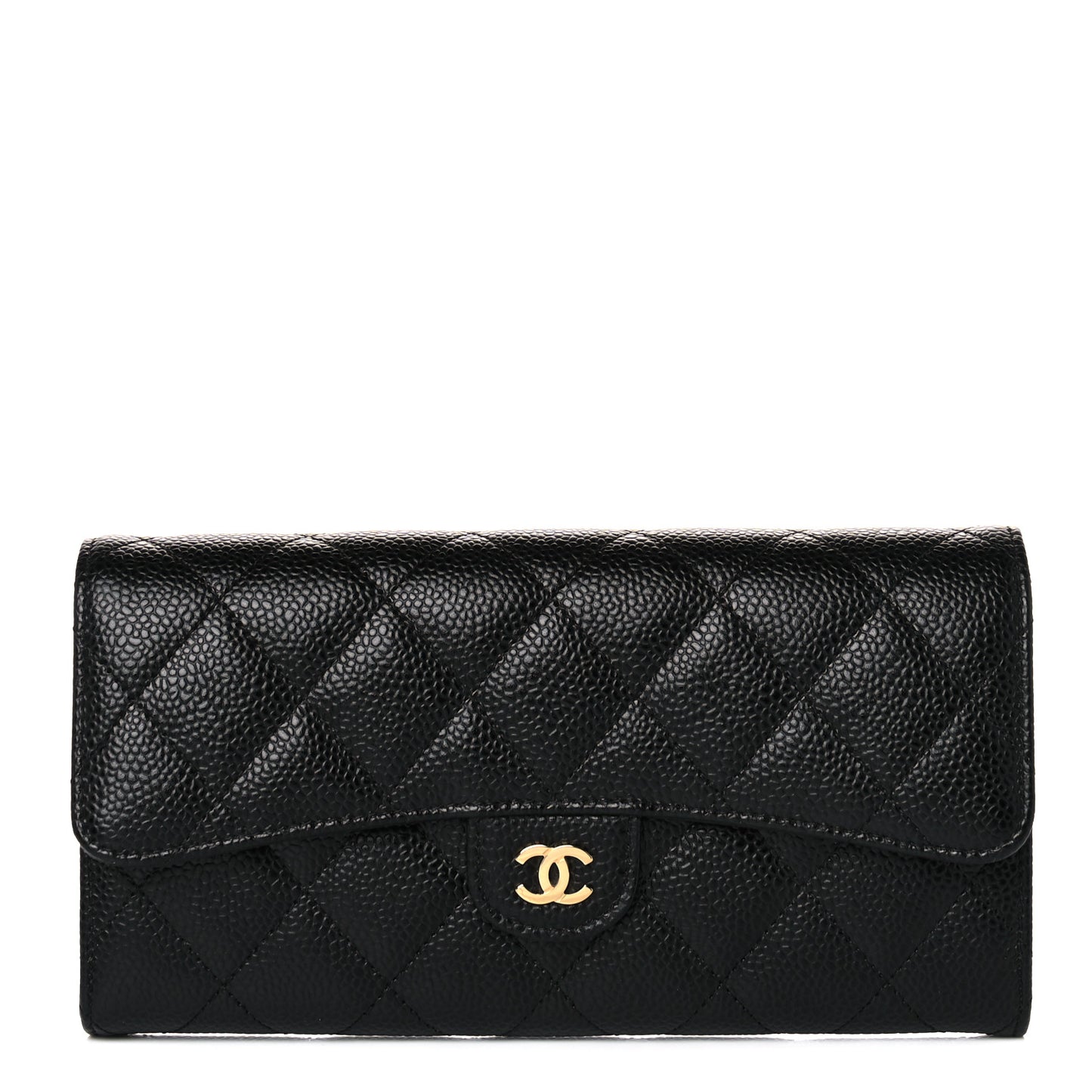 Caviar Quilted Large Gusset Flap Wallet Black