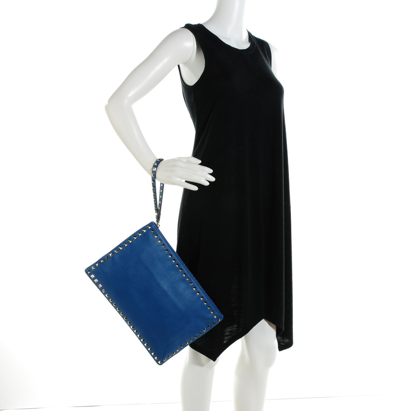 Vitello Large Rockstud Zip Wristlet Pouch Blu Delft