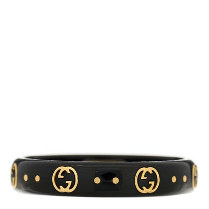 Gucci 18K Yellow Gold Synthetic Corundum Icon Ring 57 8 Black 1 of 6