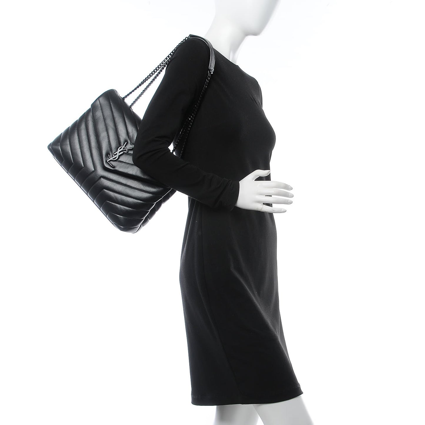 Calfskin Y Quilted Monogram Medium Loulou Chain Satchel Black