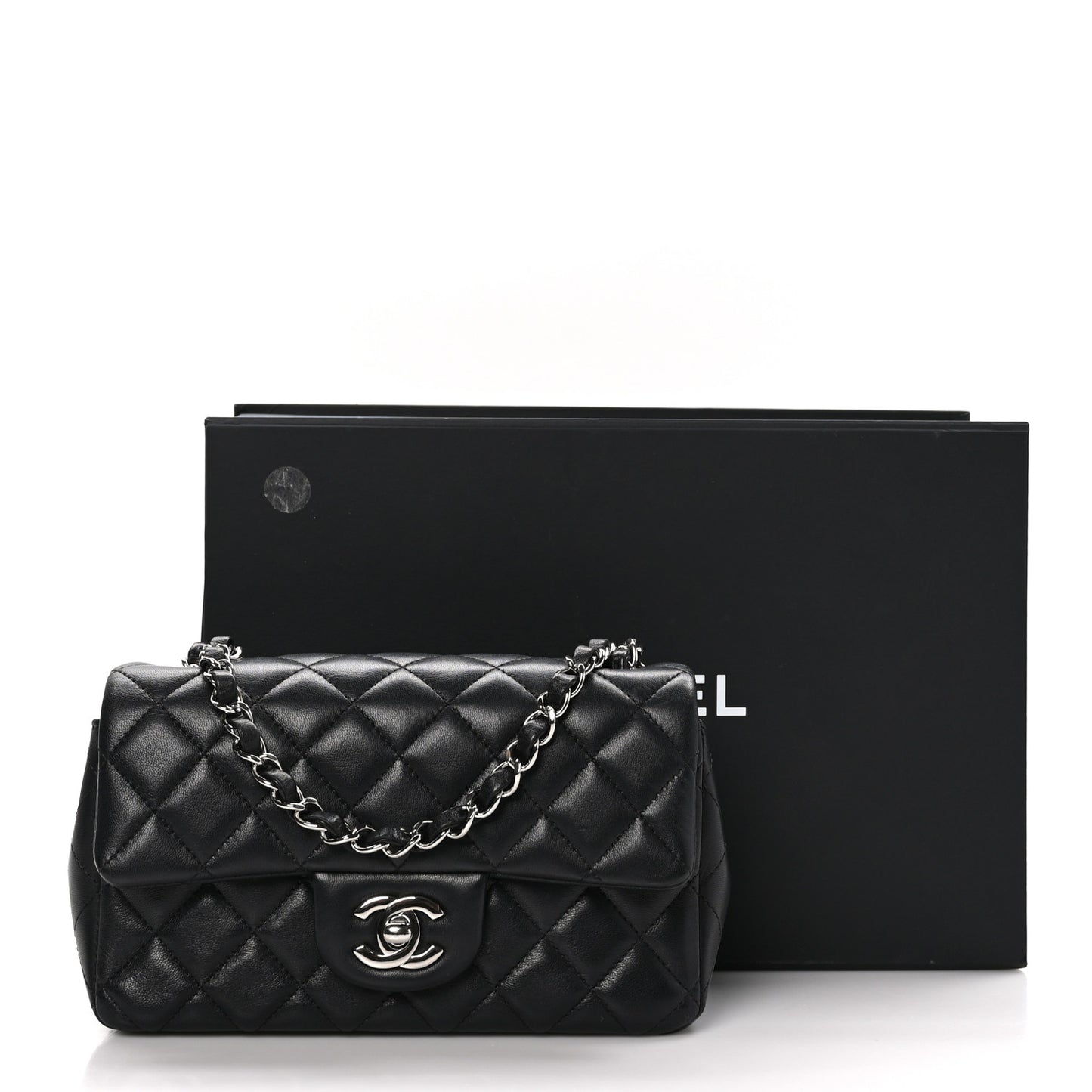 Lambskin Quilted Mini Rectangular Flap Black