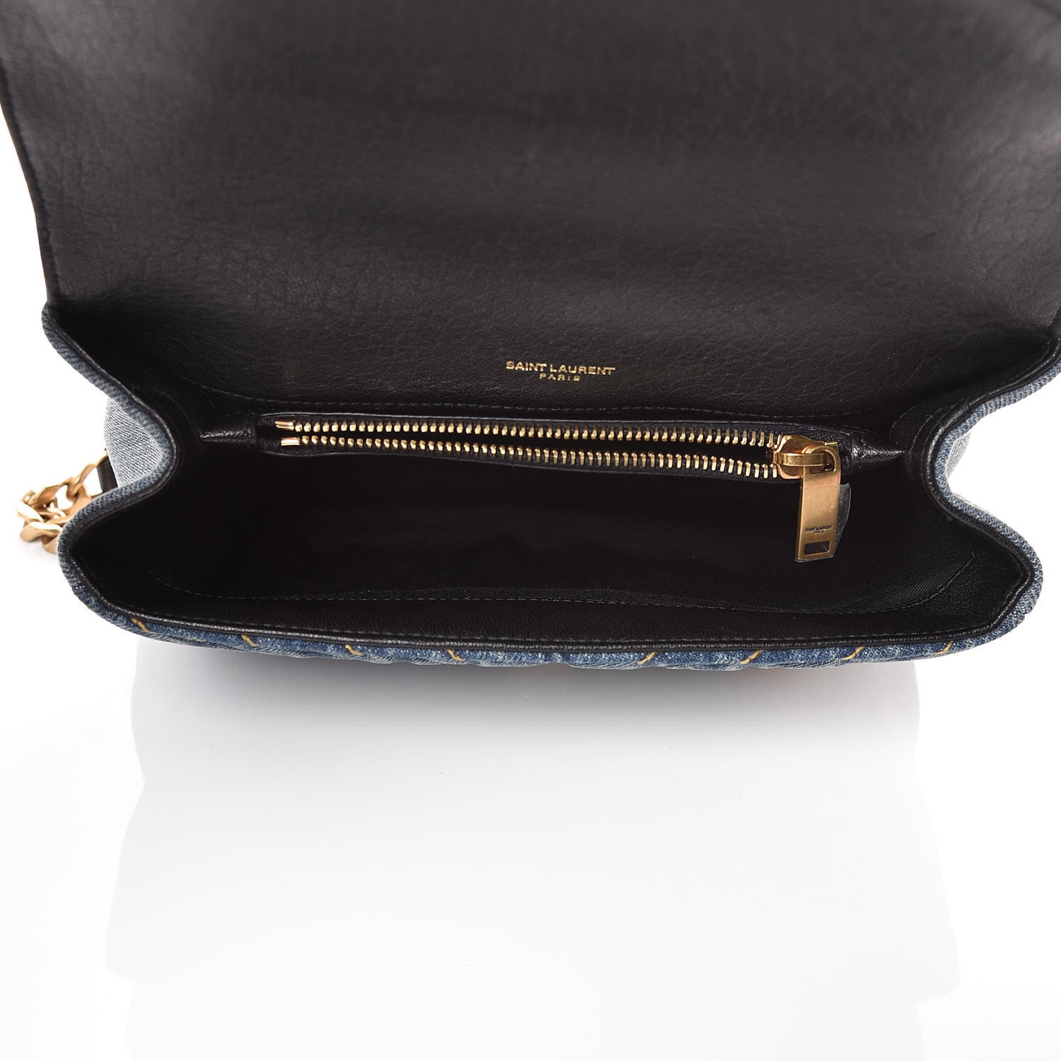 Saint Laurent Denim Matelasse Chevron Summer Embroidered Monogram Medium College Bag Blue 5 of 12