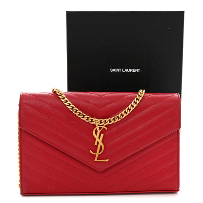 Saint Laurent Grain De Poudre Matelasse Chevron Monogram Chain Wallet New Red 12 of 12