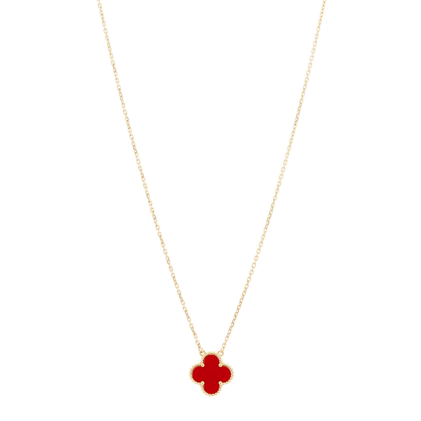 18K Yellow Gold Carnelian Vintage Alhambra Pendant Necklace
