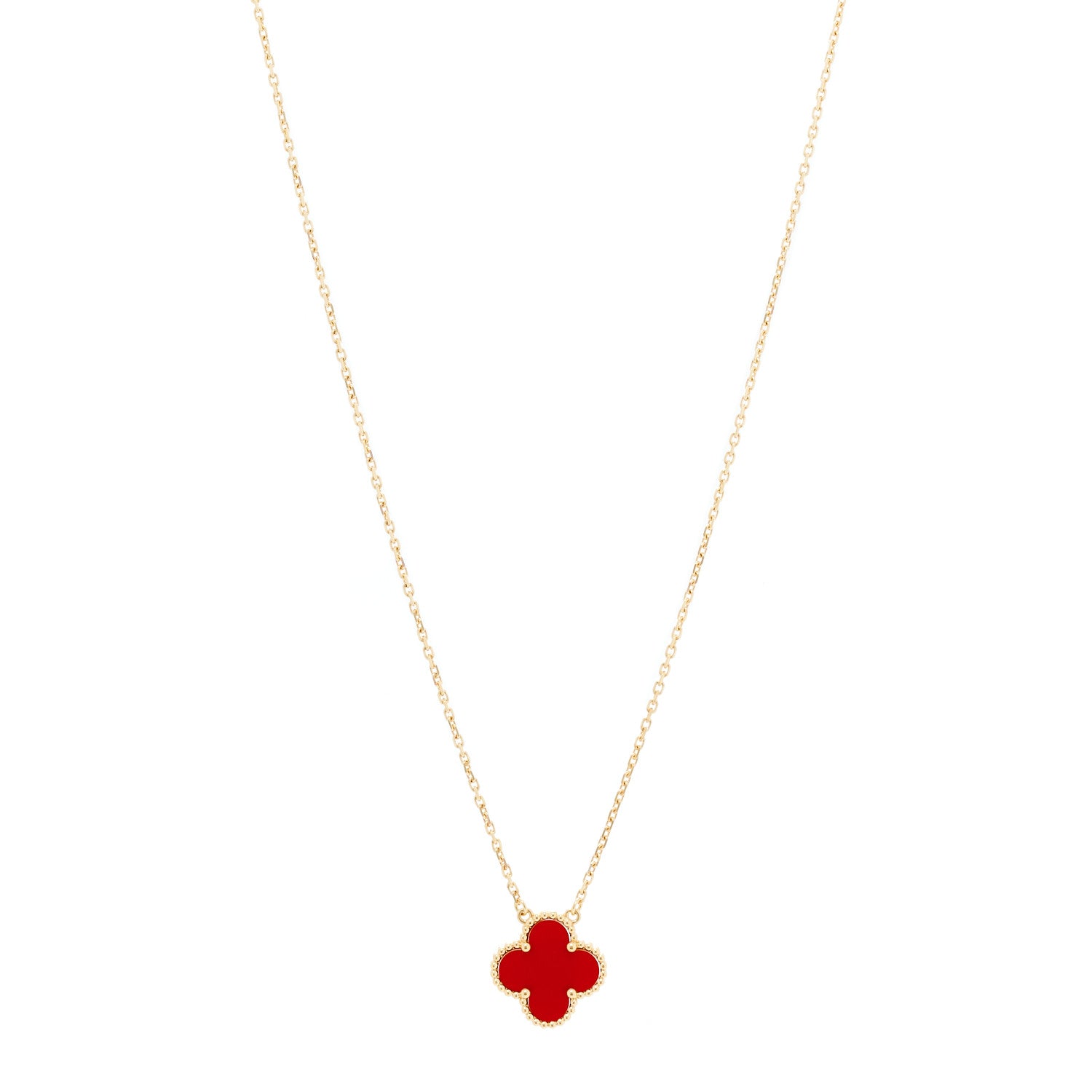 Van Cleef & Arpels 18K Yellow Gold Carnelian Vintage Alhambra Pendant Necklace 1 of 6